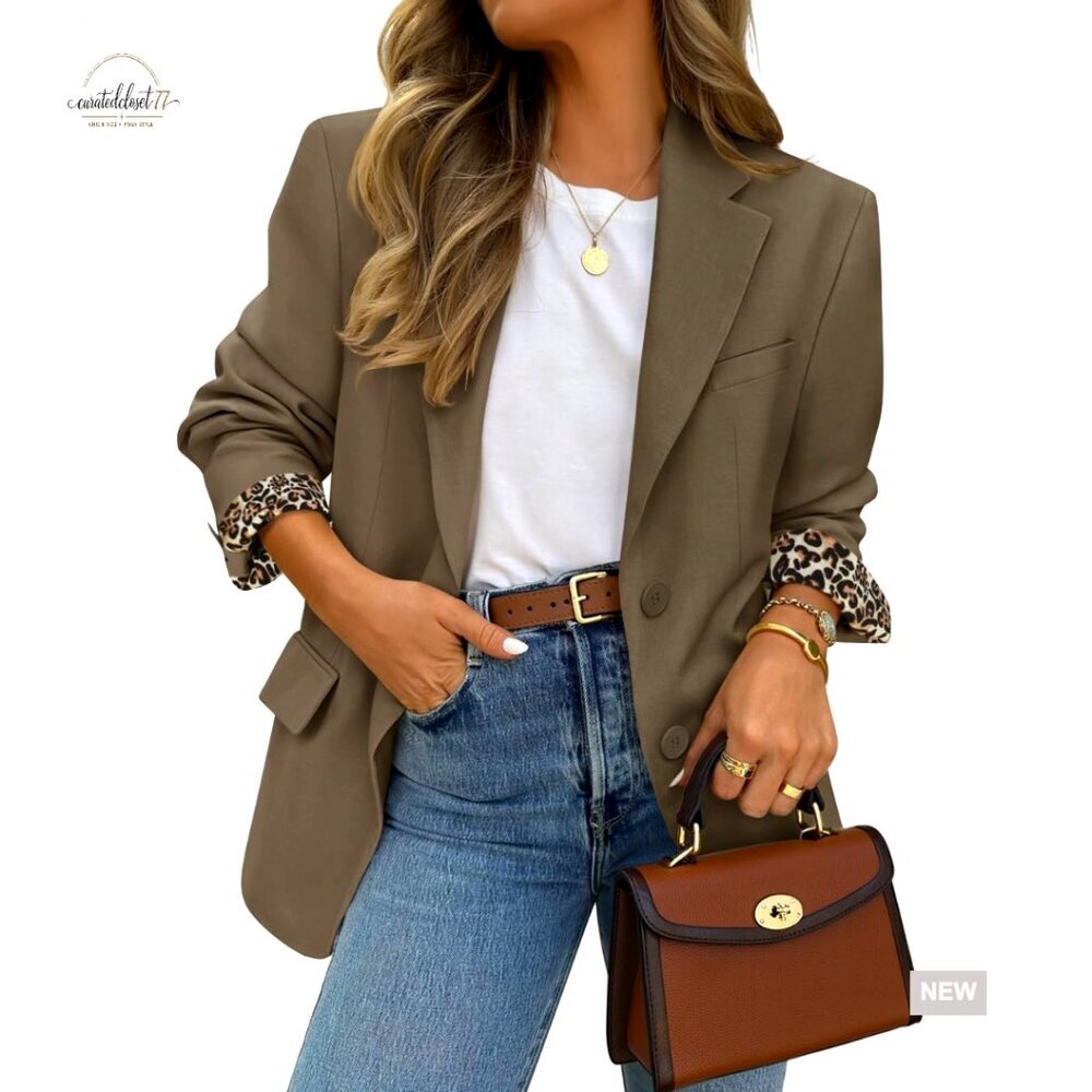 Long Sleeve Lapel Blazer with Pockets for Business Casual Fall Workwear